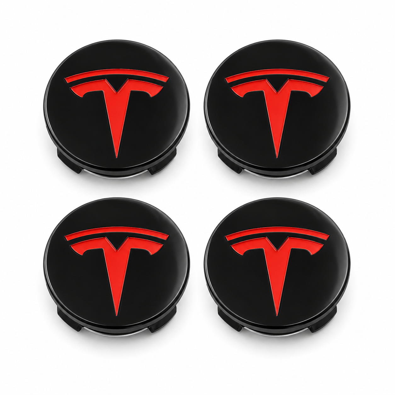Tesla 56mm center cap - Black / Red (set of 4)