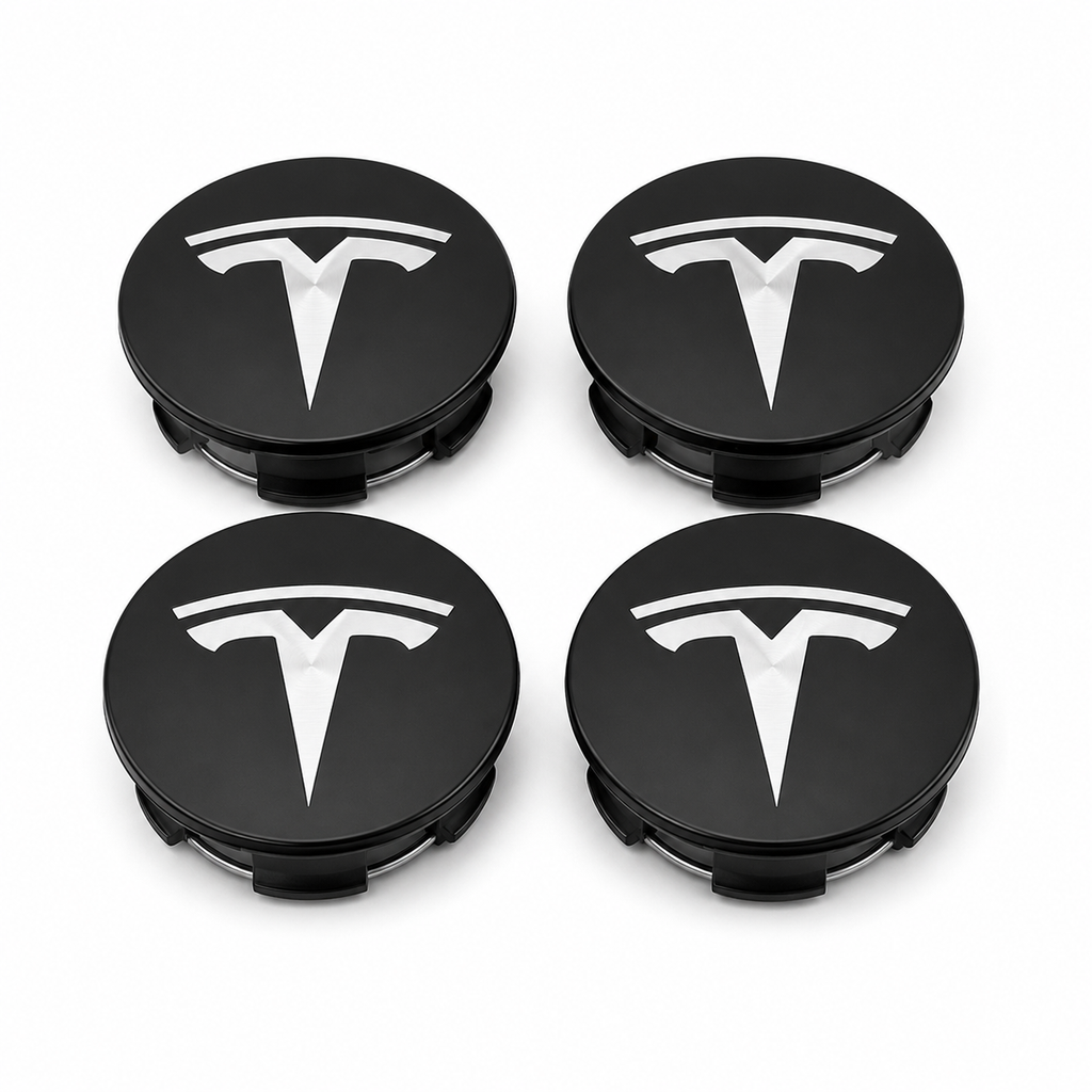 Tesla 56mm center cap - Black / Silver (set of 4)